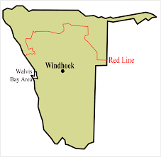 A map illustrating where the red line sits between north and south Namibia